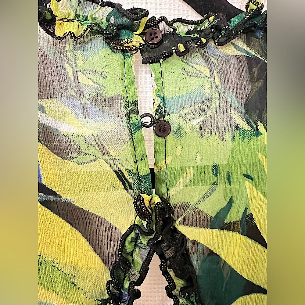Whimsical forest fairy long sleeve Mini short sheer green yellow mosscore dress - Picture 6 of 6